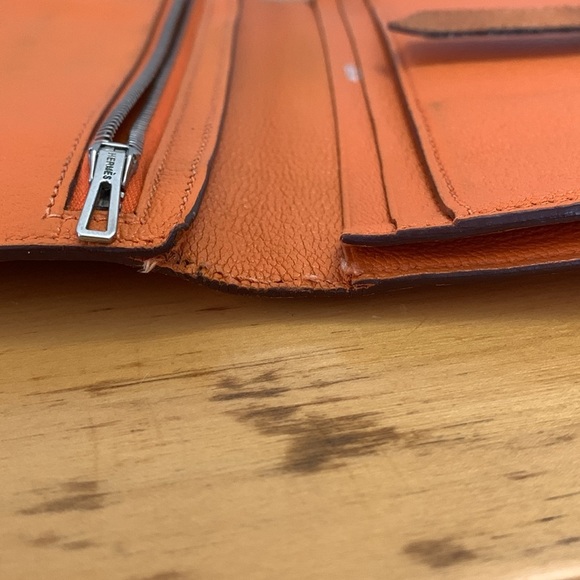 Hermès Bearn Soufflet Wallet Orange Epsom Leather Vintage FAIR CONDITION - Picture 11 of 15